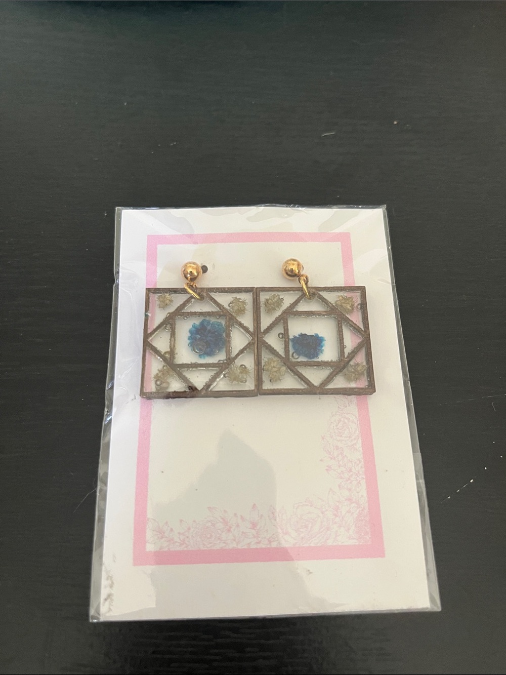 Geometric Blue and Beige Accent Drop Earrings